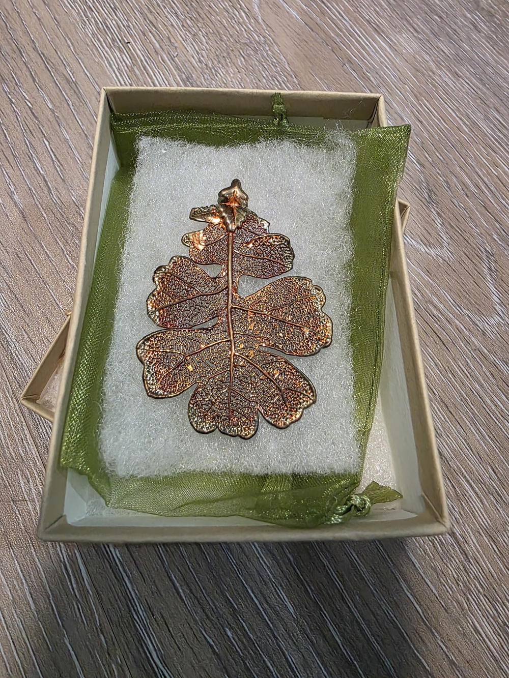 Copper Leaf Pendant Necklace - Intricate Veined Design